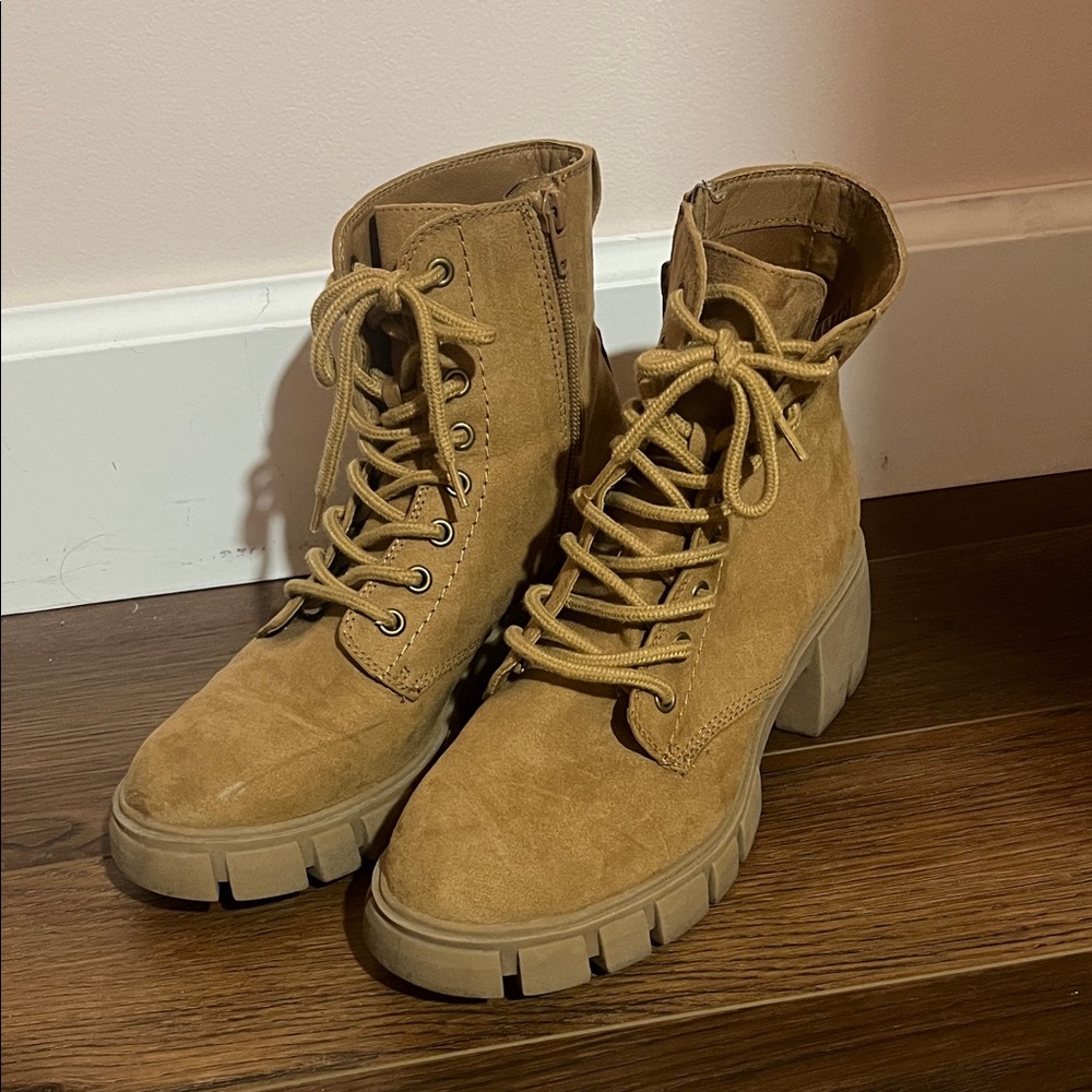 Tan Suede feel Lace-Up Ankle Boots